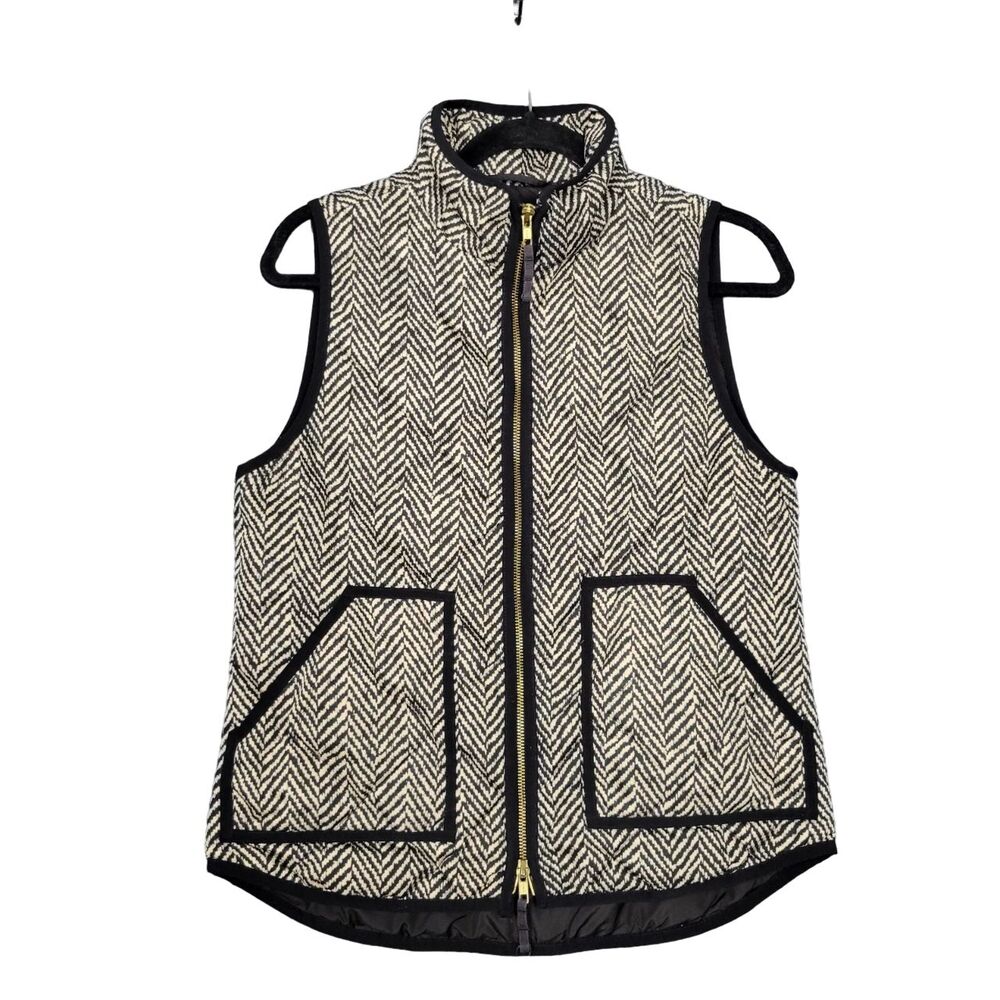 J CREW Black 93111 Quilted Herringbone Excursion Down Fill Puffer Vest SMALL